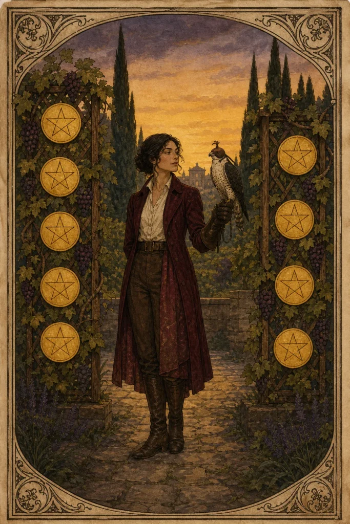 Nine of Pentacles Tarot Card